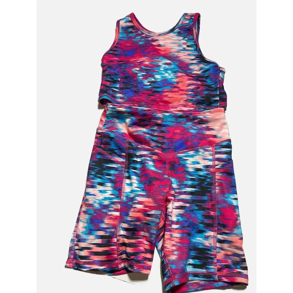 Member's Mark Active Set Kids M 7/8 Pink Blue Fuchsia Blast Shorts Sports Top